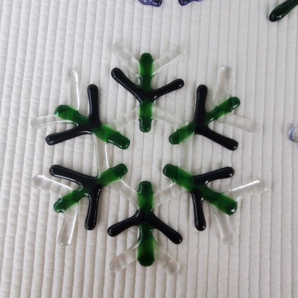4 Hand Blown Clear Glass Christmas Ornaments Vintage Snowflake Tree Green Blue - Picture 2 of 6